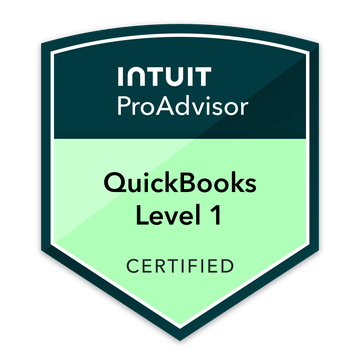 Intuit ProAdvisor badge: QuickBooks Level 1 Certified