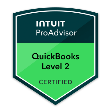 Intuit ProAdvisor badge: QuickBooks Level 2 Certified