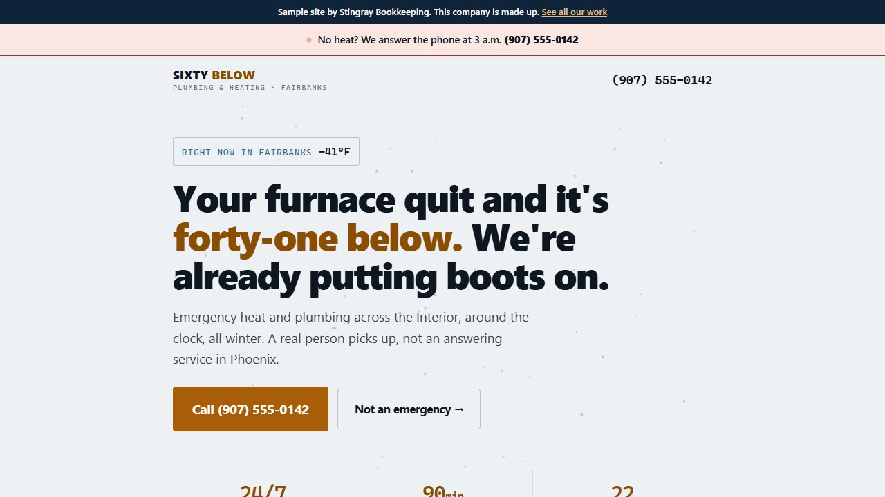 Sample website for an emergency heating company